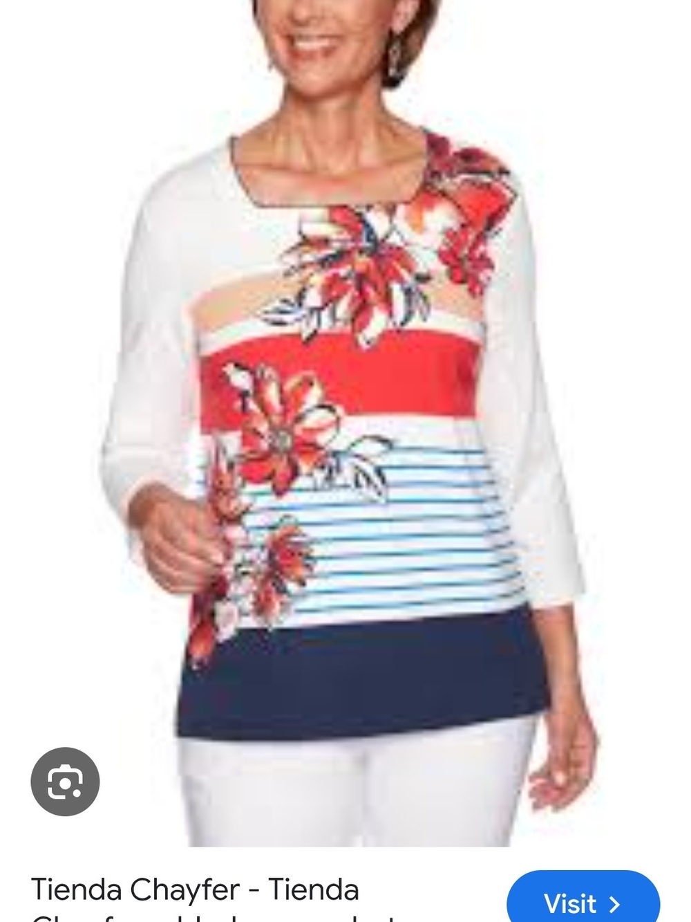 Alfred Dunner White, Red & Navy Floral-Stripe Tunic